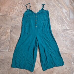 Billabong Teal Button Front Wide Leg Cropped Jumpsuit M Beachy